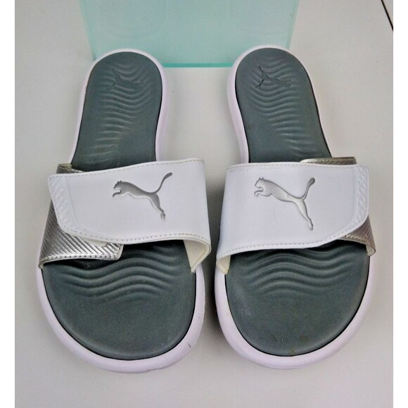 Puma Surfcat Beach Slides White Silver Pool Sandals VSK-0218 Women's Size 9 - Picture 2 of 8